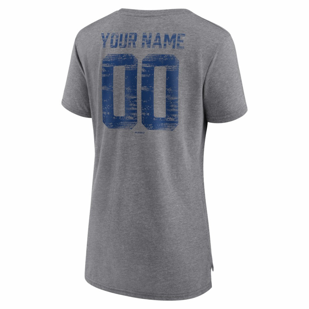 Chicago Cubs Women's Heritage Personalized Any Name & Number Tri-Blend T-Shirt - Gray