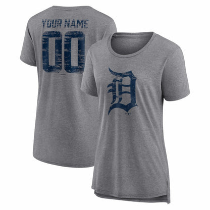 Detroit Tigers Women's Heritage Personalized Any Name & Number Tri-Blend T-Shirt - Gray