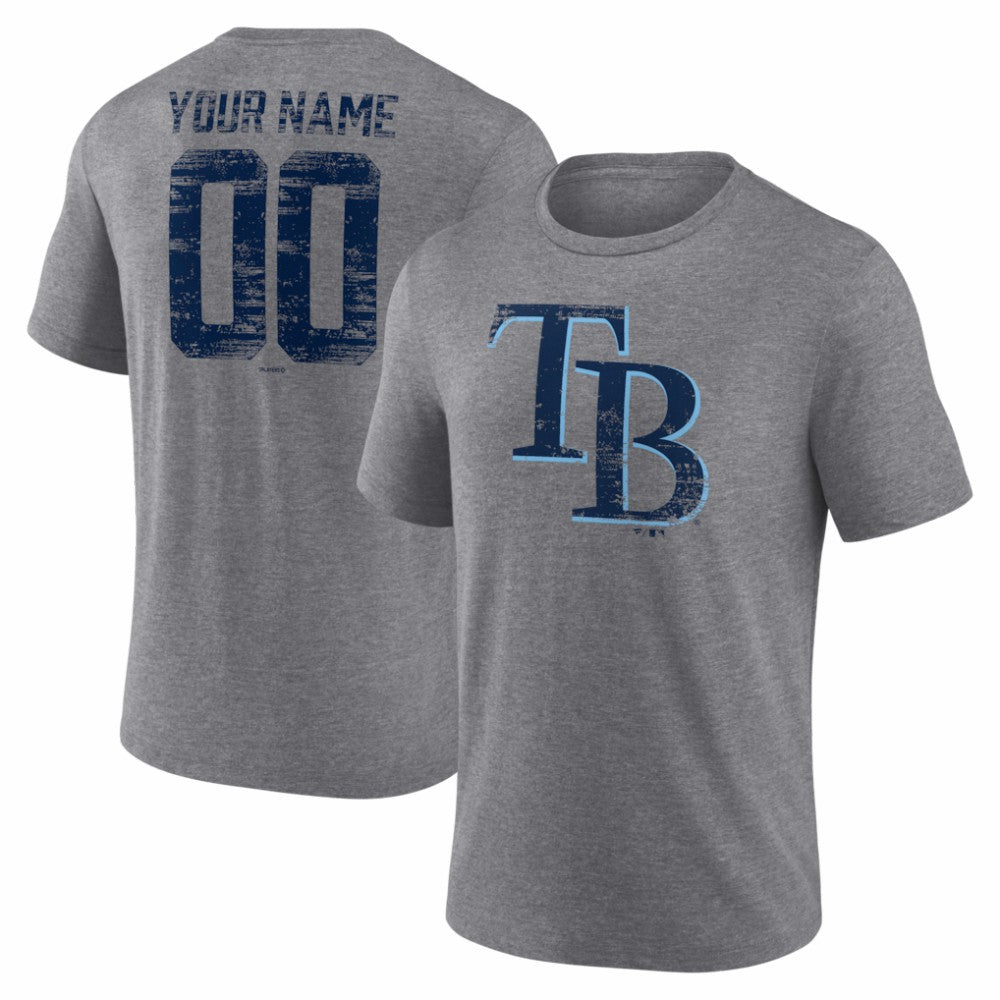 Tampa Bay Rays Heritage Personalized Any Name & Number Tri-Blend T-Shirt - Gray
