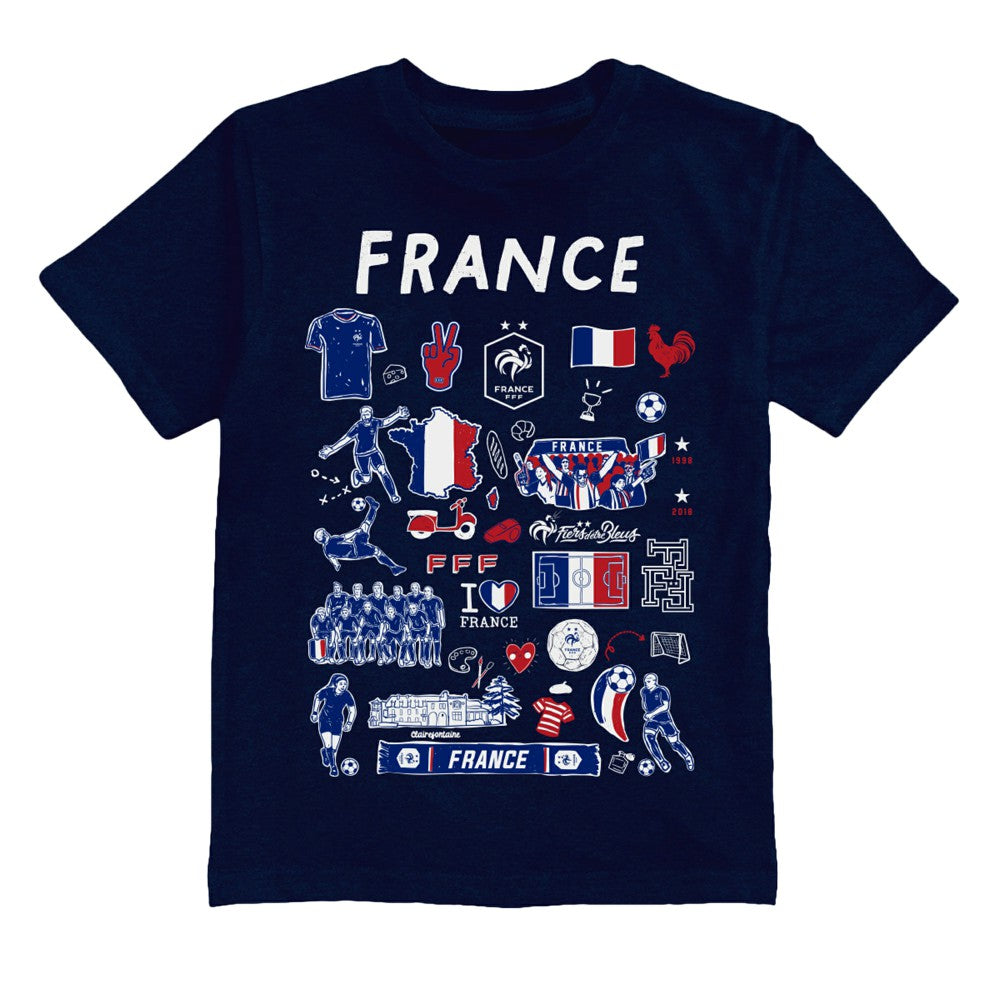France National Team Vive La Fete Youth Impressions Artwork T-Shirt - Navy on sale