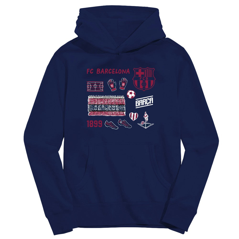 Barcelona Vive La Fete Youth Impressions Icons Hoodie - Navy shop