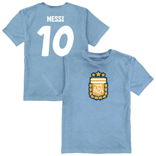 Lionel Messi Argentina National Team Vive La Fete Youth Player Name & Number Color Badge T-Shirt - Light Blue on sale