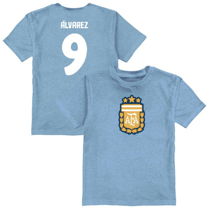 Julián Álvarez Argentina National Team Vive La Fete Youth Player Name & Number Color Badge T-Shirt - Light Blue outlet