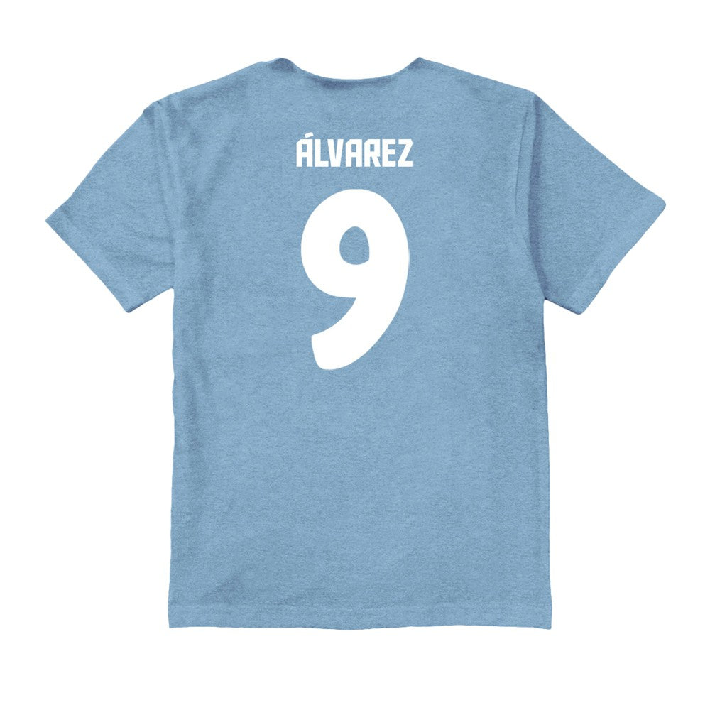 Julián Álvarez Argentina National Team Vive La Fete Youth Player Name & Number Color Badge T-Shirt - Light Blue outlet