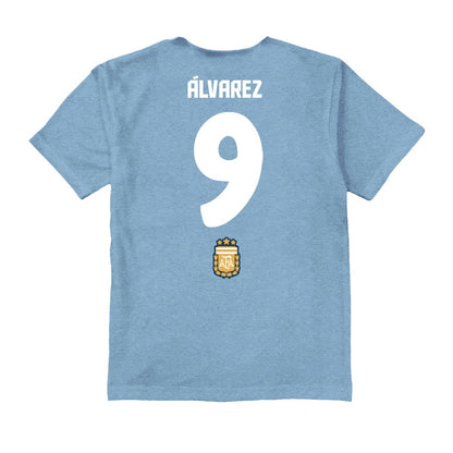 Julián Álvarez Argentina National Team Vive La Fete Youth Player Name & Number Chilena Style T-Shirt - Light Blue for sale