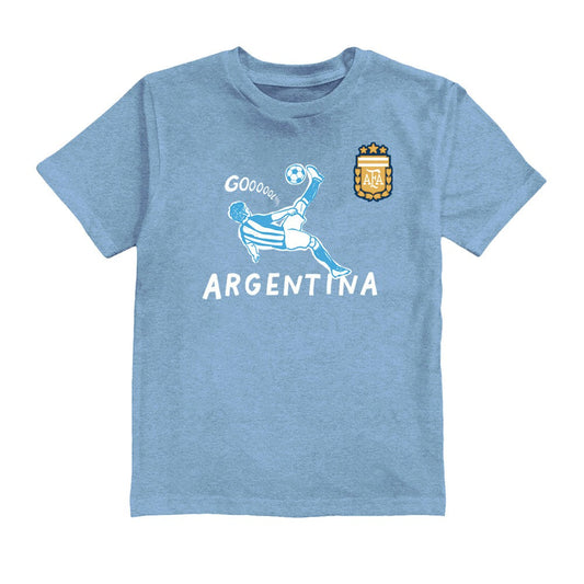 Lionel Messi Argentina National Team Vive La Fete Youth Player Name & Number Chilena Style T-Shirt - Light Blue for sale