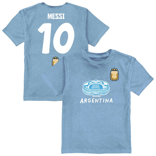 Lionel Messi Argentina National Team Vive La Fete Youth Player Name & Number Stadium Style T-Shirt - Light Blue for sale