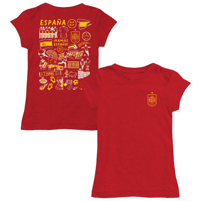 Spain National Team Vive La Fete Girls Youth Impressions Artwork Fitted T-Shirt - Red sale