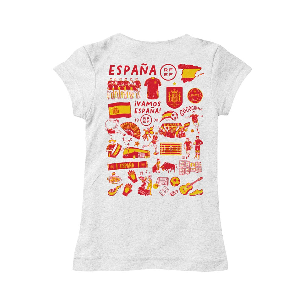 Spain National Team Vive La Fete Girls Youth Impressions Artwork Fitted T-Shirt - White on sale