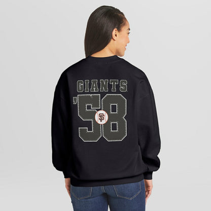 San Francisco Giants WEAR by Erin Andrews Women's Heavyweight Crew Neck Sweatshirt - Black