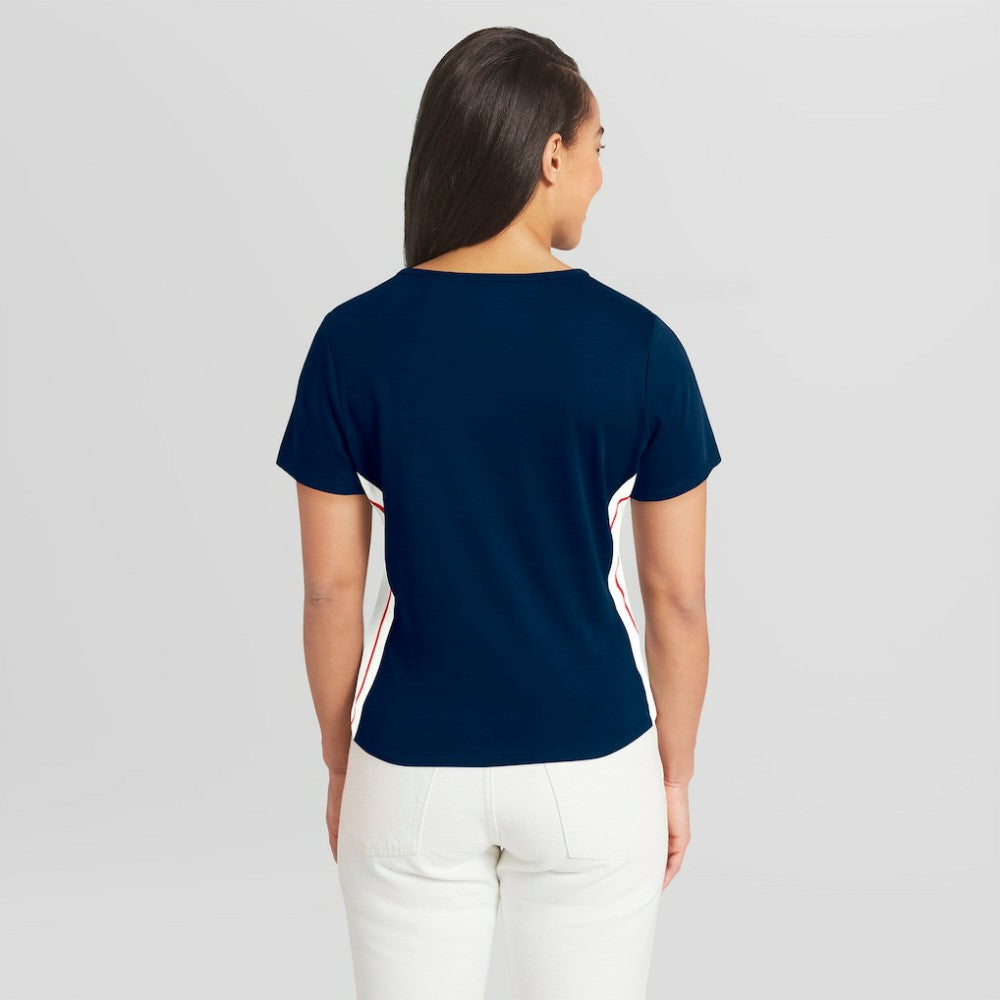 Boston Red Sox WEAR by Erin Andrews Women's Notch Neck Cropped T-Shirt - Navy