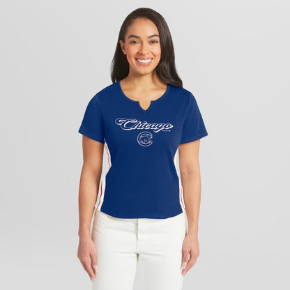 Chicago Cubs WEAR by Erin Andrews Women's Notch Neck Cropped T-Shirt - Royal