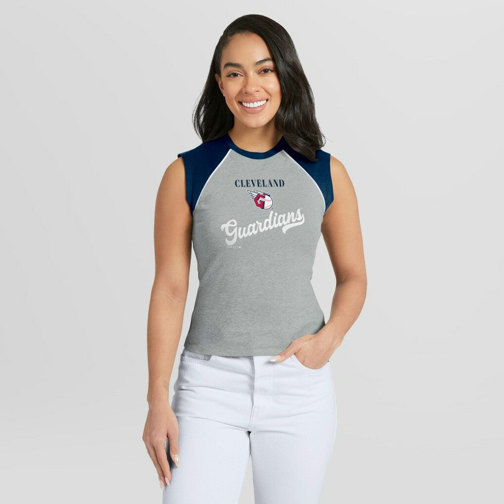 Cleveland Guardians WEAR by Erin Andrews Women's Cropped Raglan Tank Top - Heather Gray
