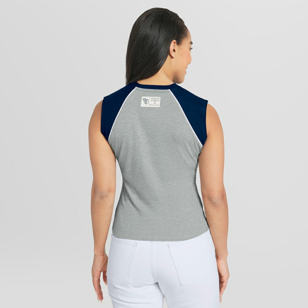 Cleveland Guardians WEAR by Erin Andrews Women's Cropped Raglan Tank Top - Heather Gray