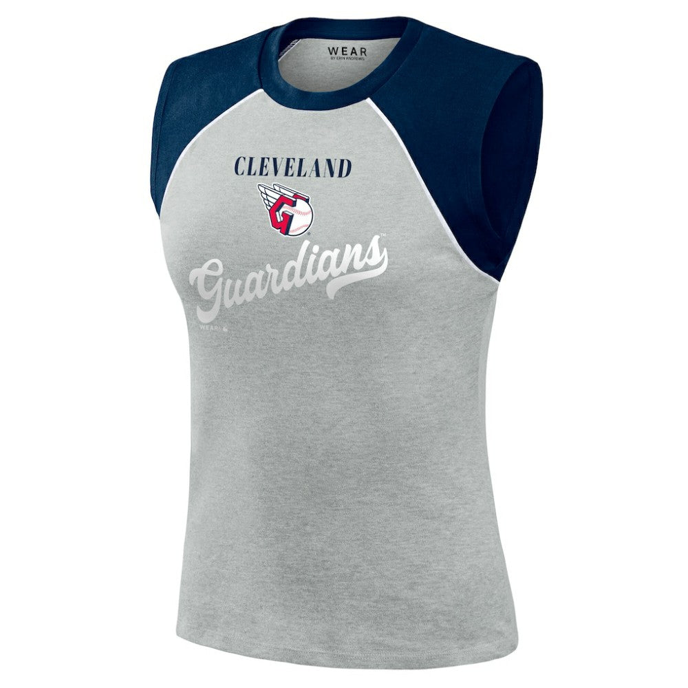 Cleveland Guardians WEAR by Erin Andrews Women's Cropped Raglan Tank Top - Heather Gray