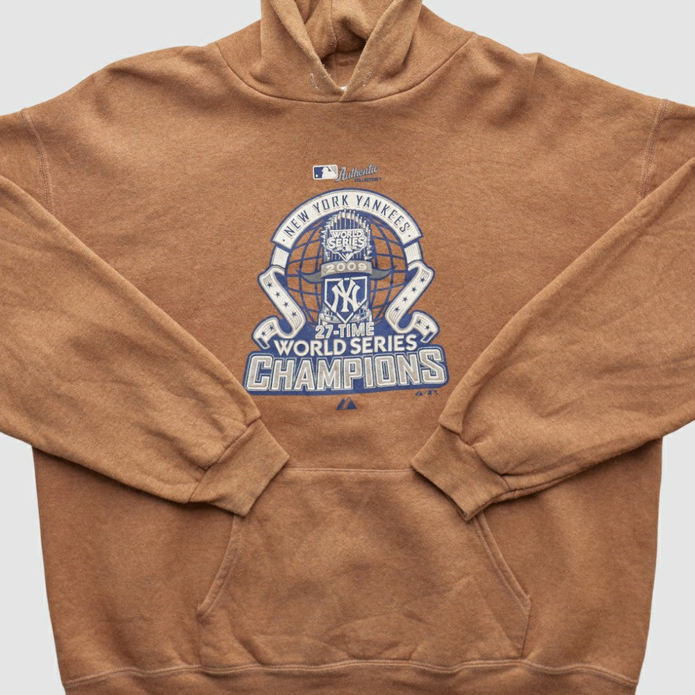 New York Yankees Majestic 2009 Hooded Pullover Sweatshirt - Tan Vintage