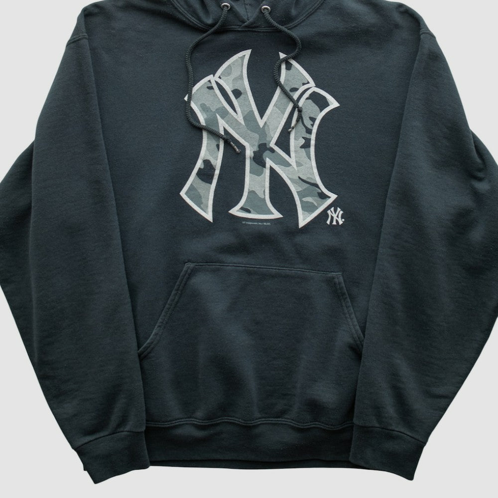 New York Yankees Genuine Merchandise 2010s Hooded Pullover Sweatshirt - Black Vintage