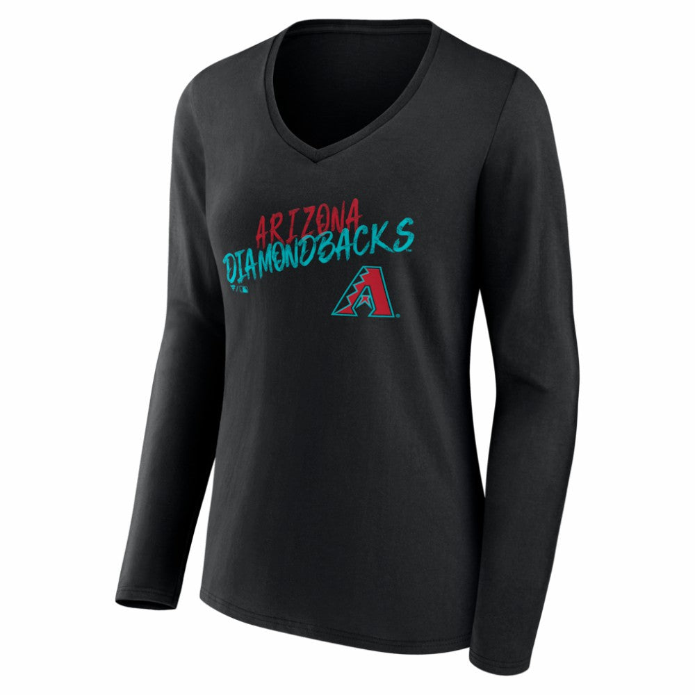 Arizona Diamondbacks Women's Hustle Personalized Name & Number Long Sleeve V-Neck T-Shirt - Black