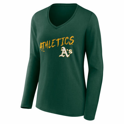 Athletics Women's Hustle Personalized Name & Number Long Sleeve V-Neck T-Shirt - Green