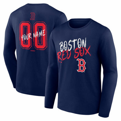 Boston Red Sox  Hustle Personalized Name & Number Long Sleeve T-Shirt - Navy