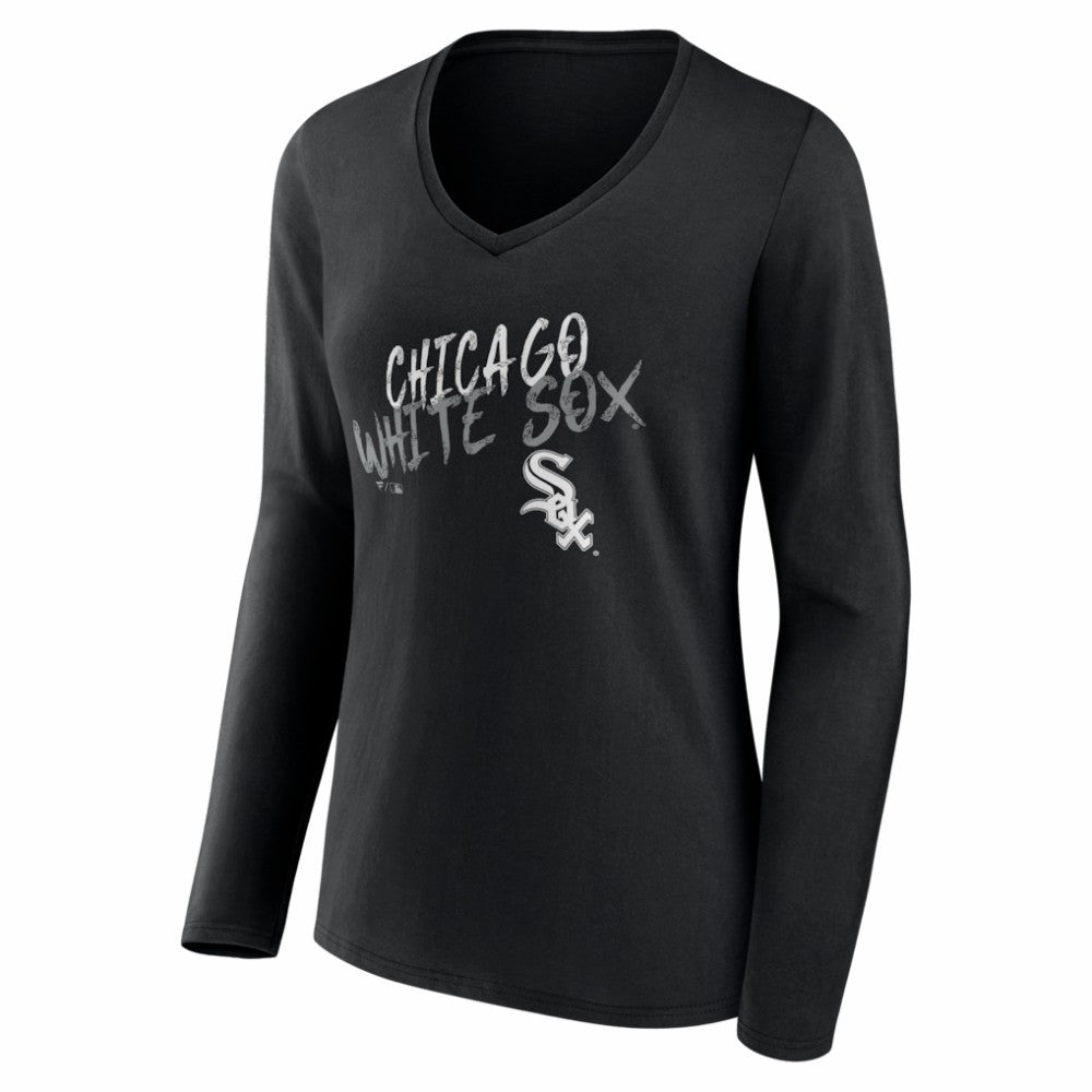 Chicago White Sox Women's Hustle Personalized Name & Number Long Sleeve V-Neck T-Shirt - Black