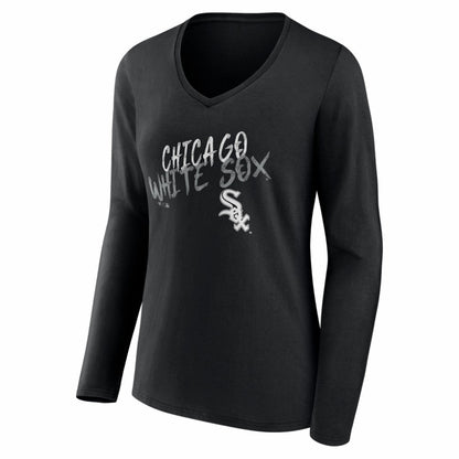 Chicago White Sox Women's Hustle Personalized Name & Number Long Sleeve V-Neck T-Shirt - Black