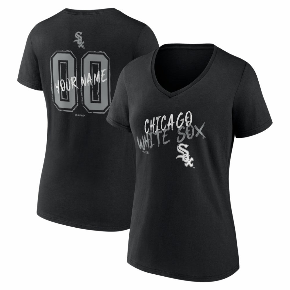 Chicago White Sox Women's Hustle Personalized Name & Number V-Neck T-Shirt - Black