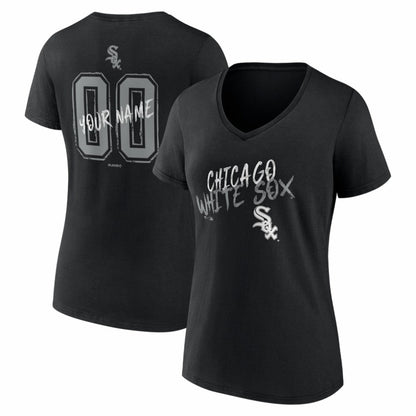 Chicago White Sox Women's Hustle Personalized Name & Number V-Neck T-Shirt - Black