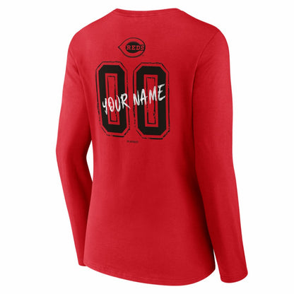 Cincinnati Reds Women's Hustle Personalized Name & Number Long Sleeve V-Neck T-Shirt - Red