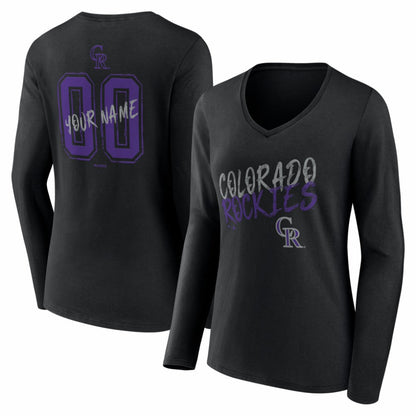Colorado Rockies Women's Hustle Personalized Name & Number Long Sleeve V-Neck T-Shirt - Black