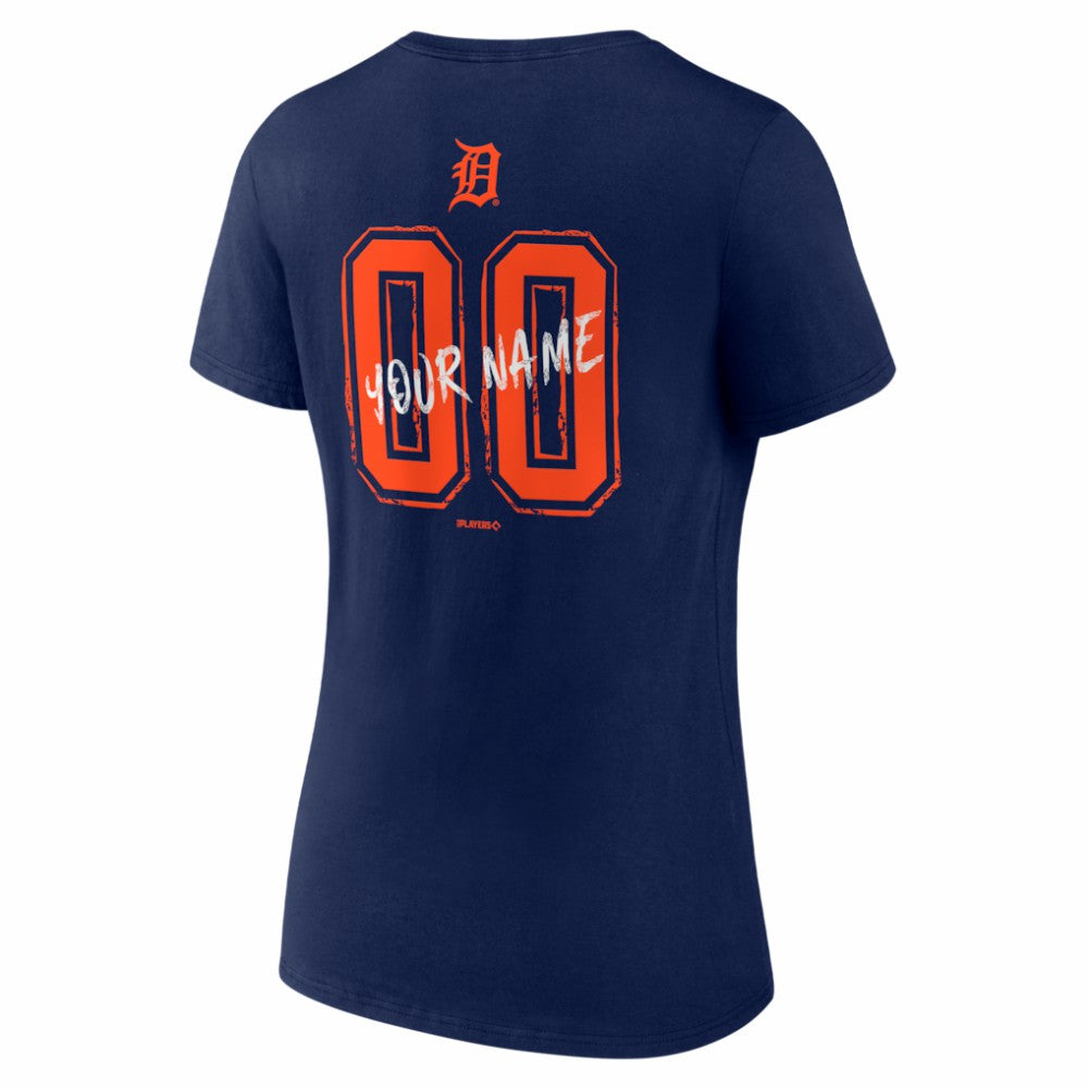 Detroit Tigers Women's Hustle Personalized Name & Number V-Neck T-Shirt - Navy