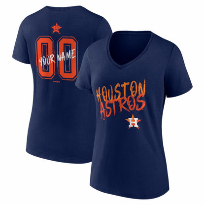 Houston Astros Women's Hustle Personalized Name & Number V-Neck T-Shirt - Navy