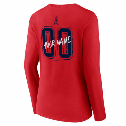 Los Angeles Angels Women's Hustle Personalized Name & Number Long Sleeve V-Neck T-Shirt - Red