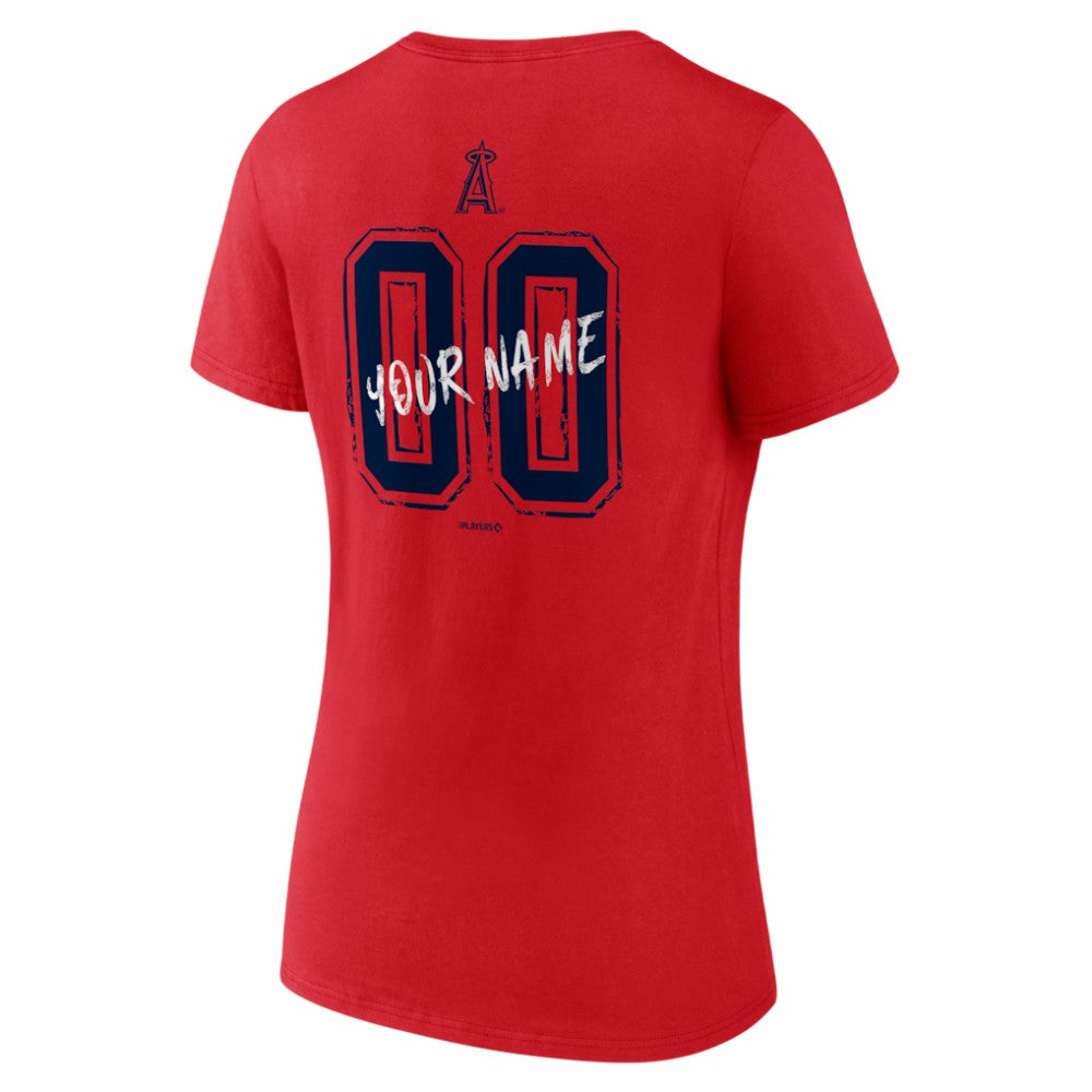 Los Angeles Angels Women's Hustle Personalized Name & Number V-Neck T-Shirt - Red