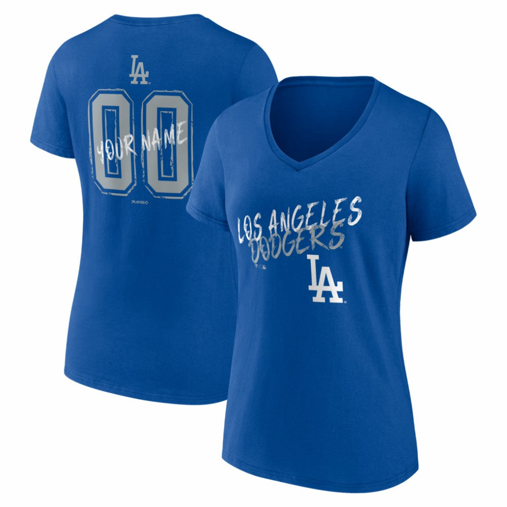 Los Angeles Dodgers Women's Hustle Personalized Name & Number V-Neck T-Shirt - Royal