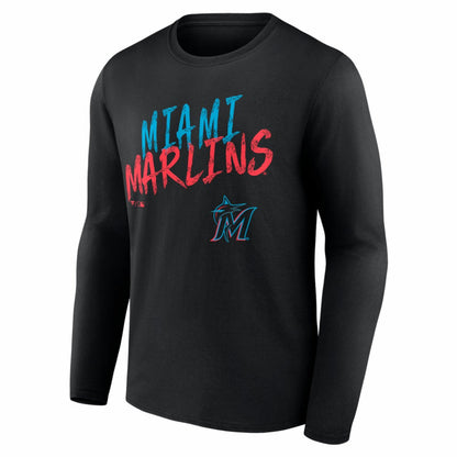 Miami Marlins  Hustle Personalized Name & Number Long Sleeve T-Shirt - Black