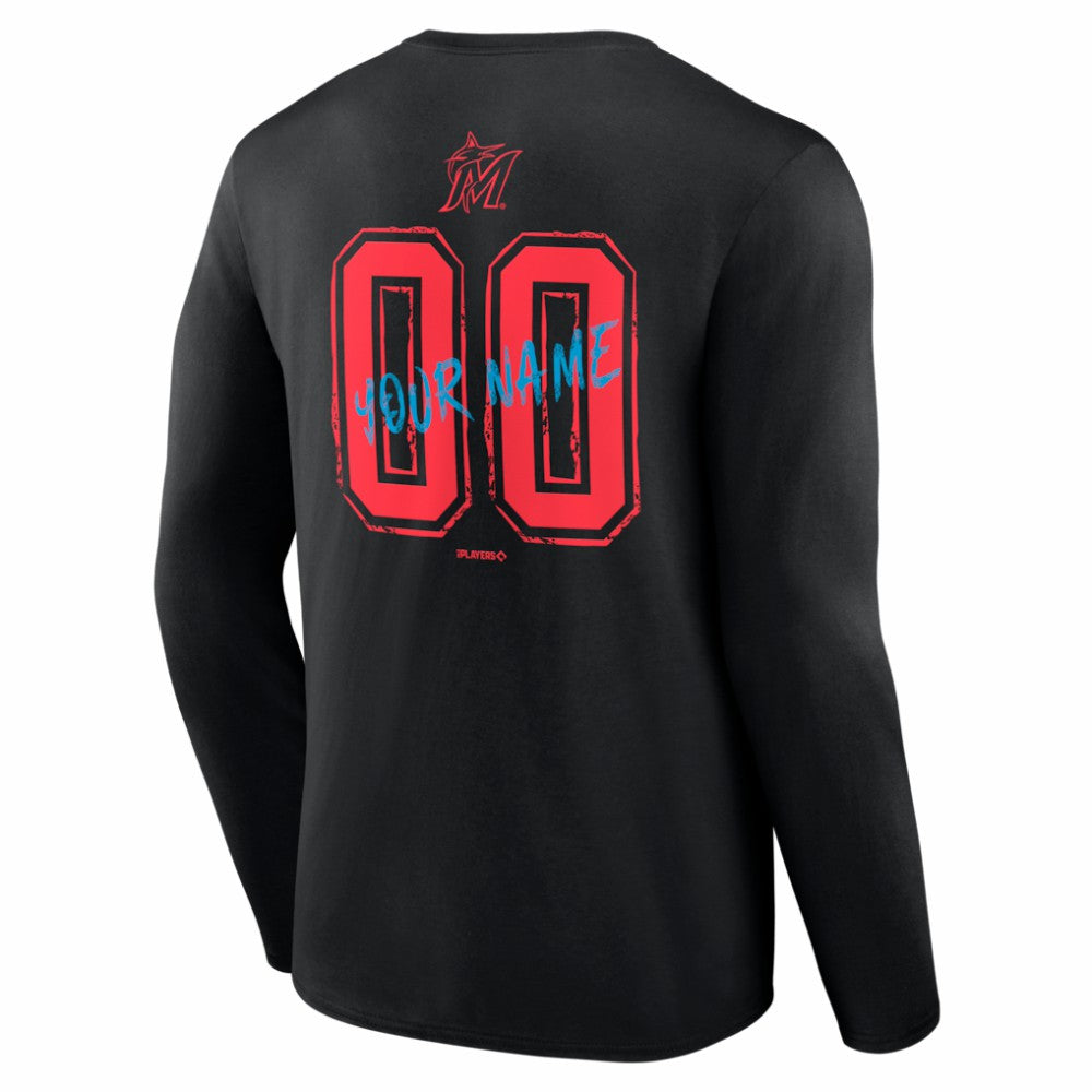 Miami Marlins  Hustle Personalized Name & Number Long Sleeve T-Shirt - Black