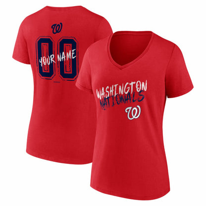 Washington Nationals Women's Hustle Personalized Name & Number V-Neck T-Shirt - Red