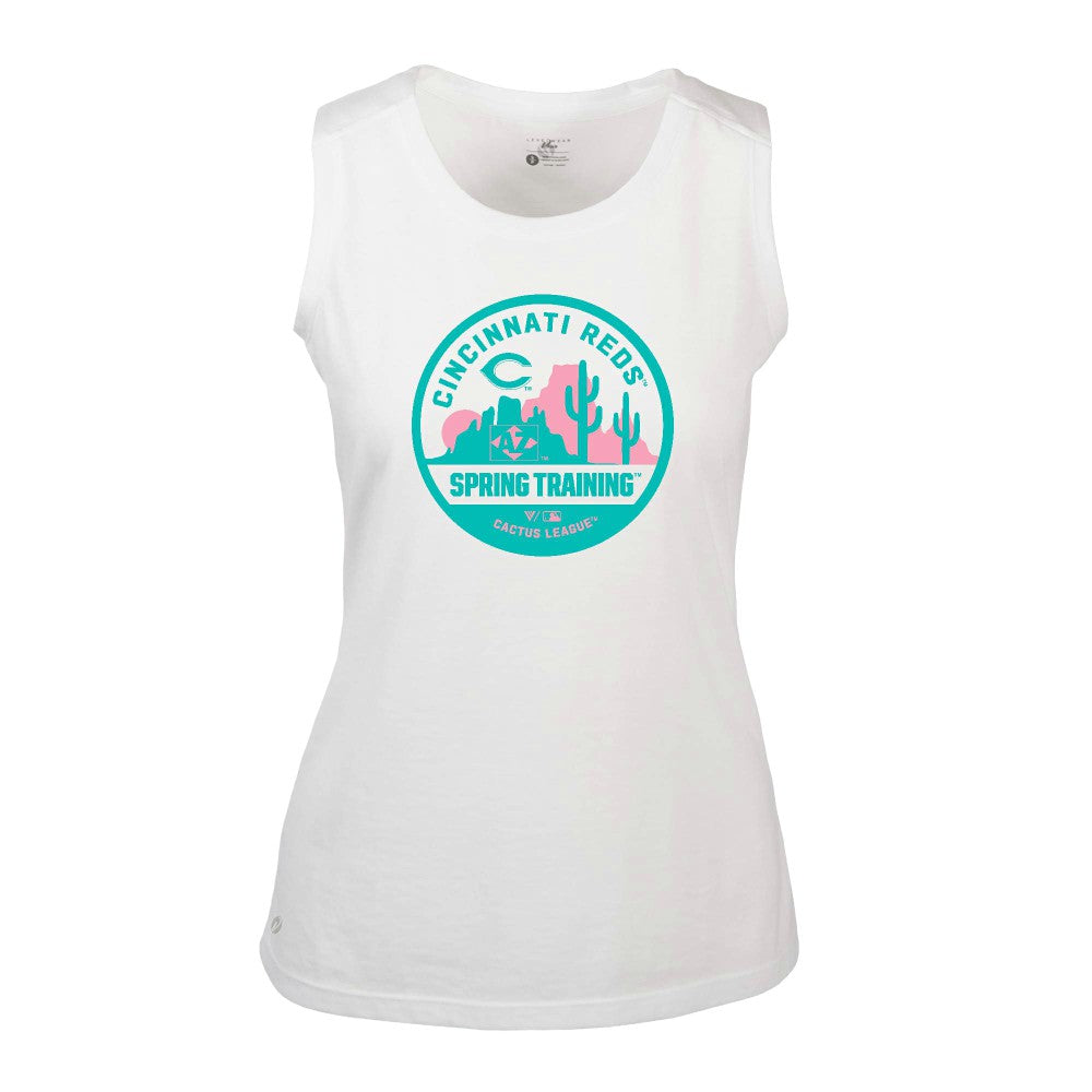Cincinnati Reds Levelwear Women's Macy Spring Training Badge Bold Tank Top - White