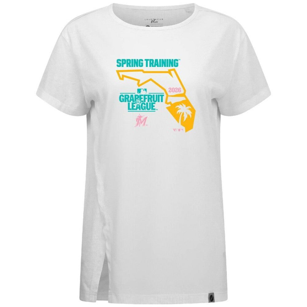 Miami Marlins Levelwear Women's 2026 Spring Training Influx Ball Bold T-Shirt - White