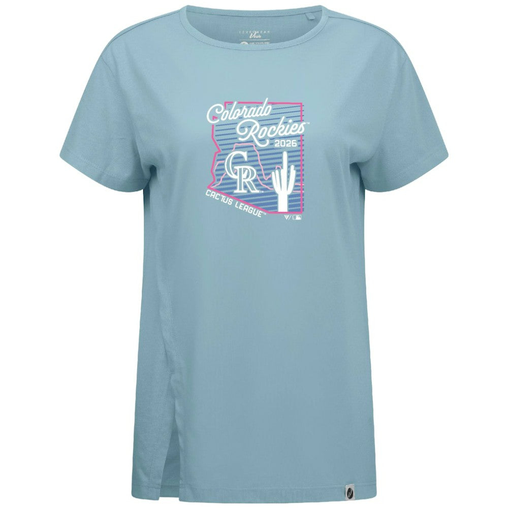 Colorado Rockies Levelwear Women's Influx Spring Training Sunrise Bold T-Shirt - Blue