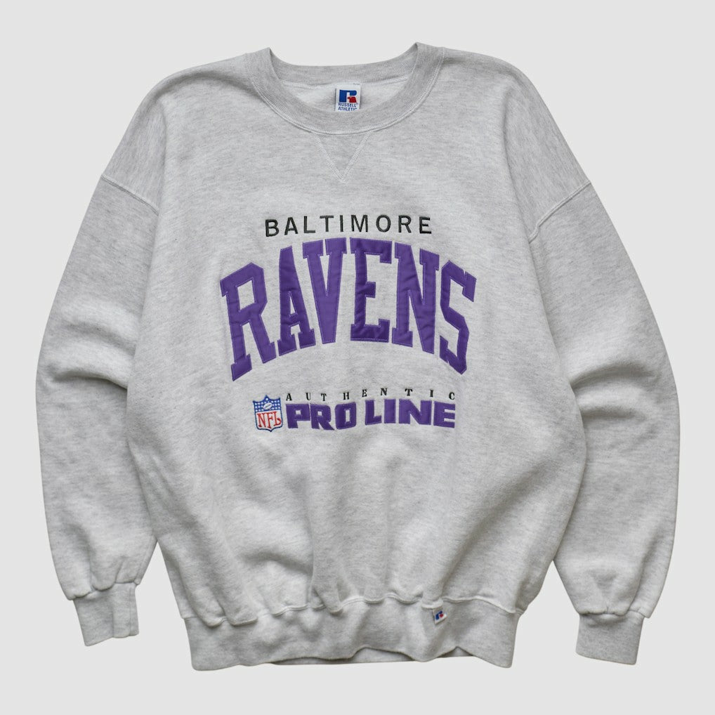 Baltimore Ravens Russell 90s Sweatshirt - Heather Gray Vintage discount