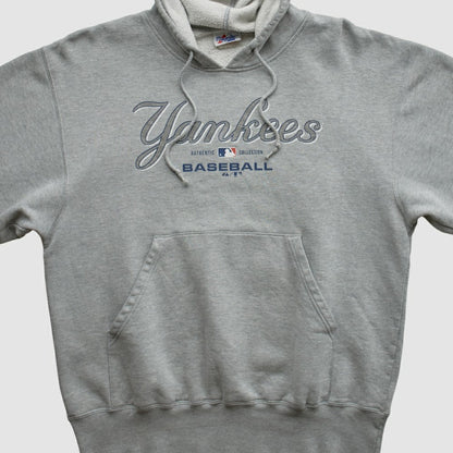 New York Yankees Majestic 2000s Hooded Pullover Sweatshirt - Heather Gray Vintage