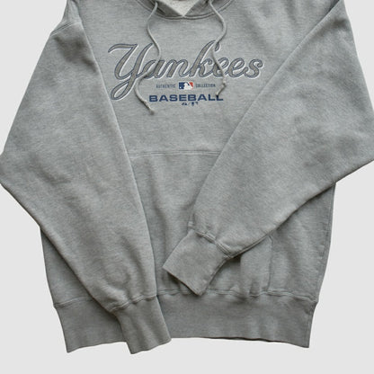 New York Yankees Majestic 2000s Hooded Pullover Sweatshirt - Heather Gray Vintage