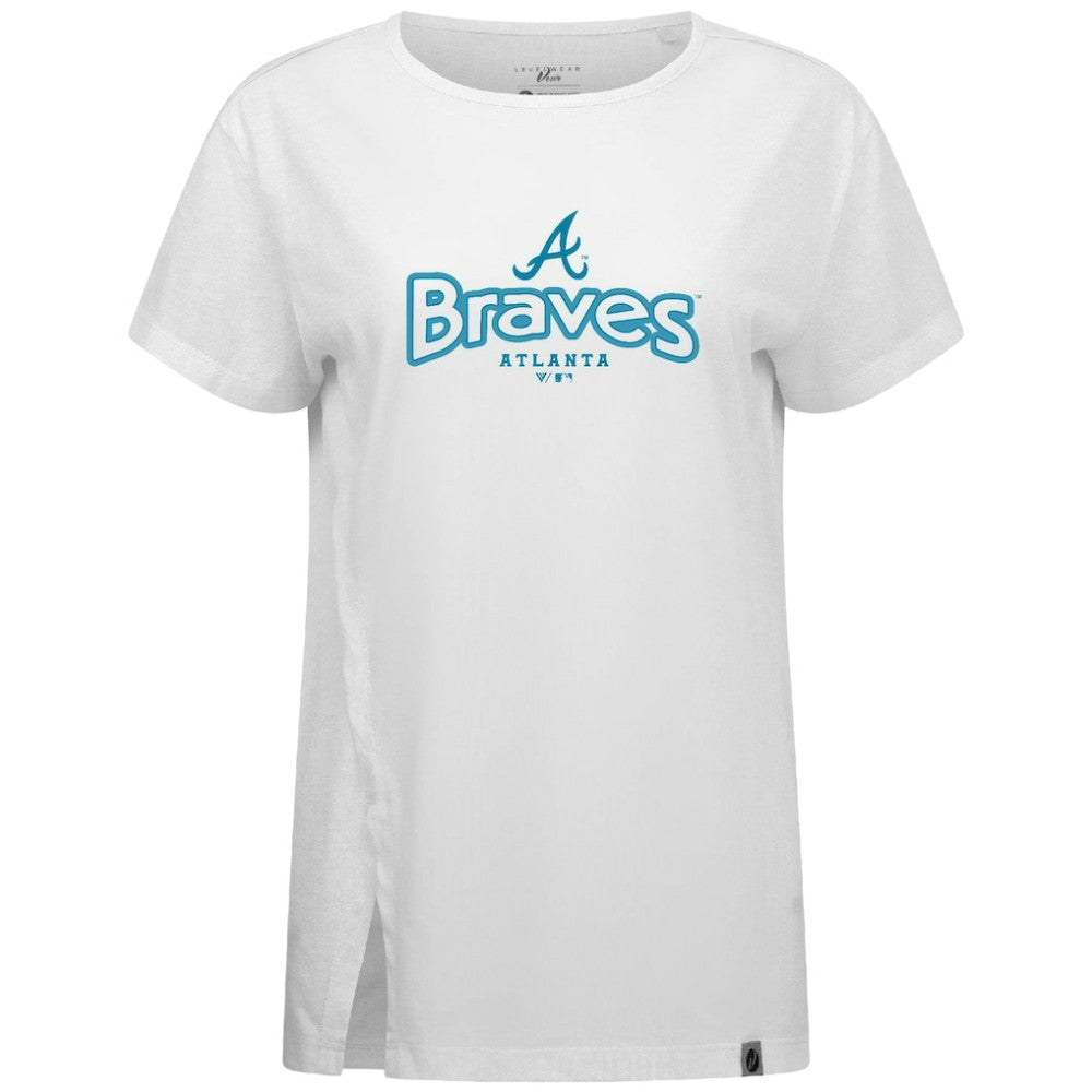 Atlanta Braves Levelwear Women's Blue Haven Influx Cornerstone T-Shirt - White