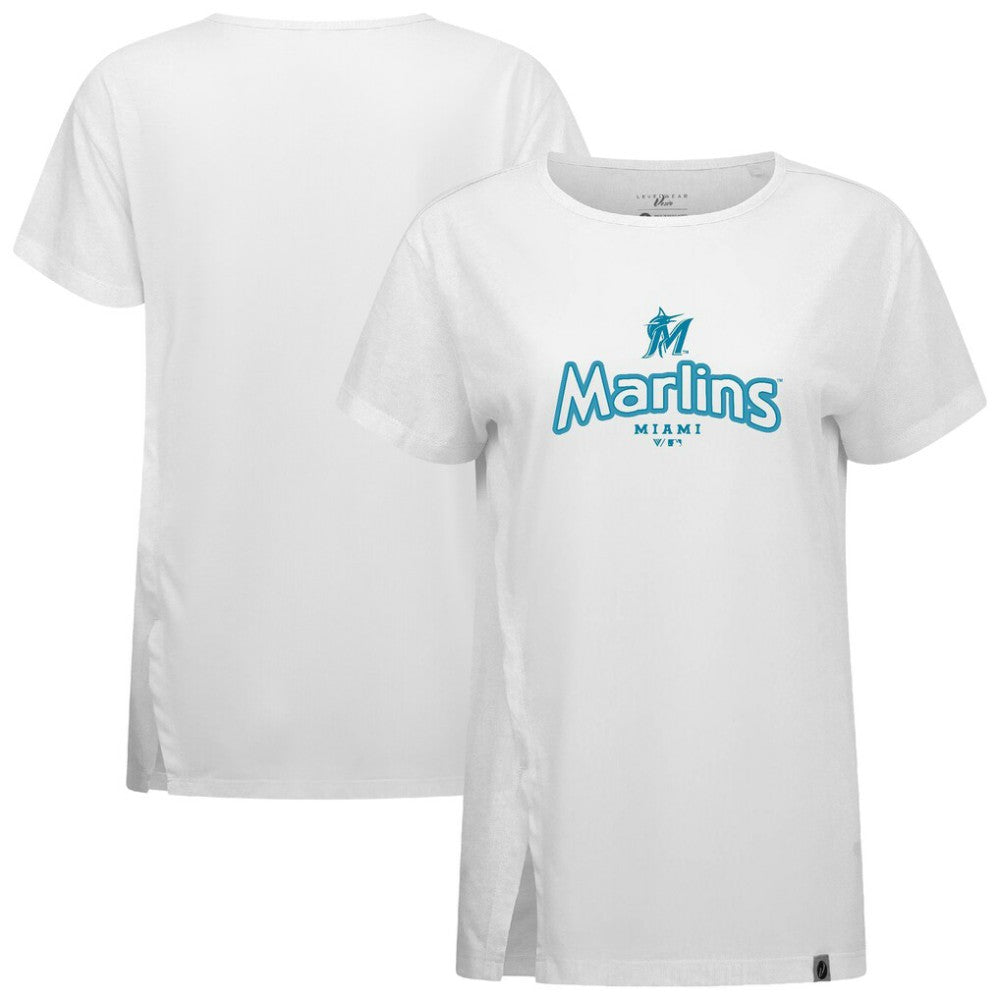 Miami Marlins Levelwear Women's Blue Haven Influx Cornerstone T-Shirt - White