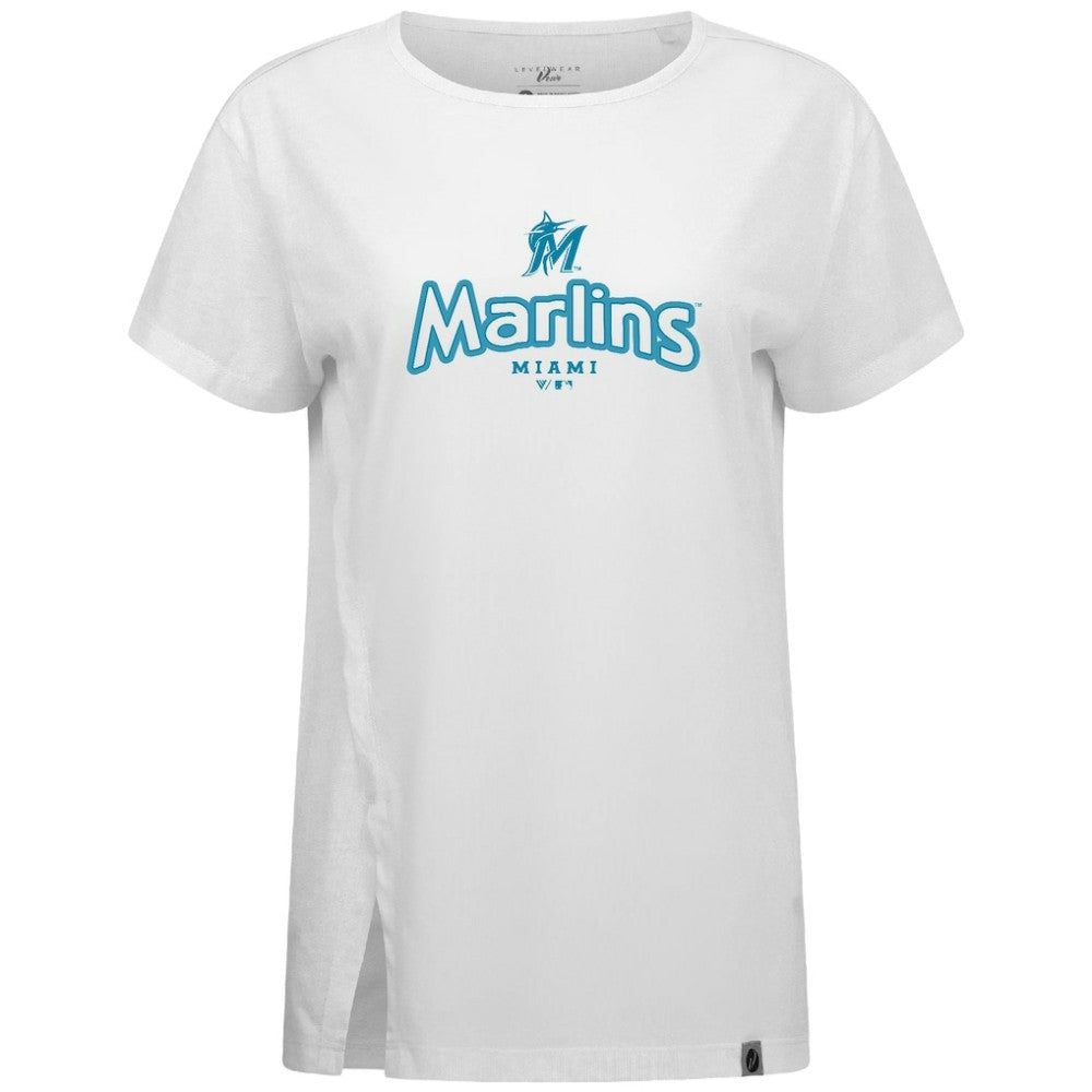 Miami Marlins Levelwear Women's Blue Haven Influx Cornerstone T-Shirt - White