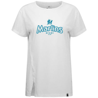 Miami Marlins Levelwear Women's Blue Haven Influx Cornerstone T-Shirt - White