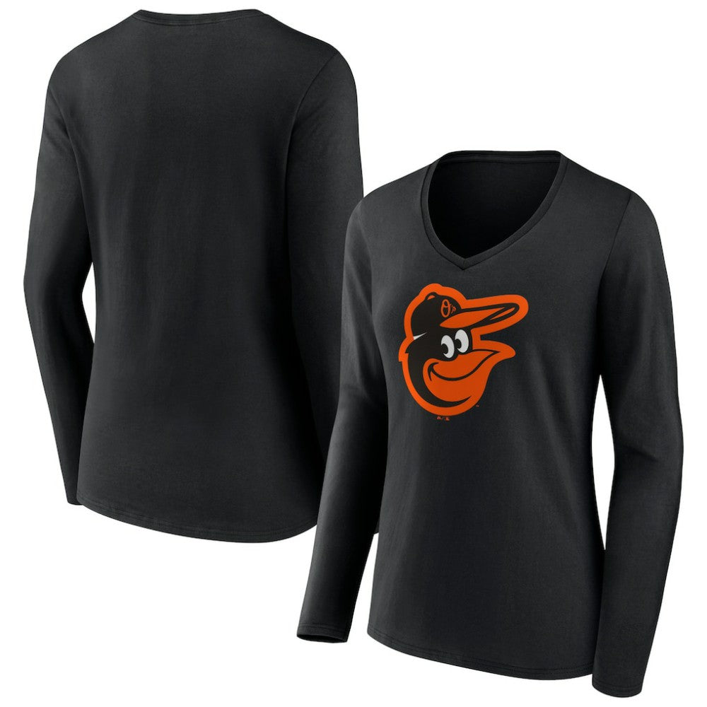 Baltimore Orioles Women's Team Color Primary Logo V-Neck Long Sleeve T-Shirt - Black