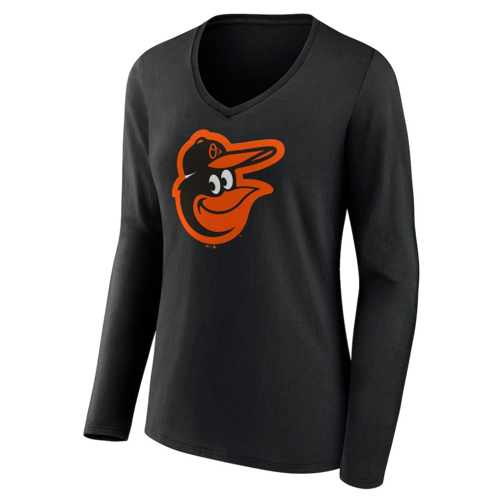 Baltimore Orioles Women's Team Color Primary Logo V-Neck Long Sleeve T-Shirt - Black